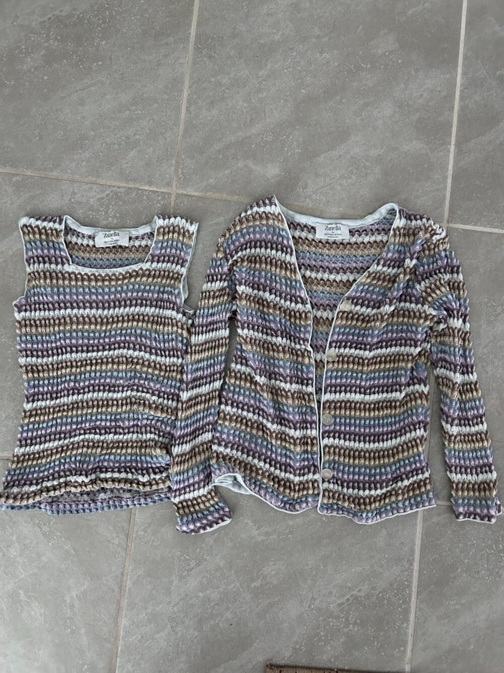 Vintage Zanella Massimo Molina Italy Cotton Knit Cardigan Tank Top Set Small